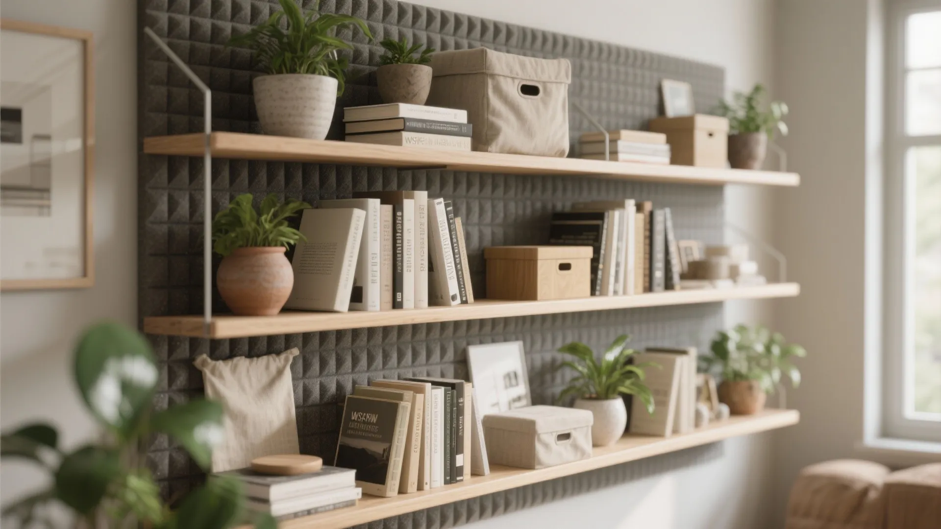 4. Acoustic shelves and planter wall