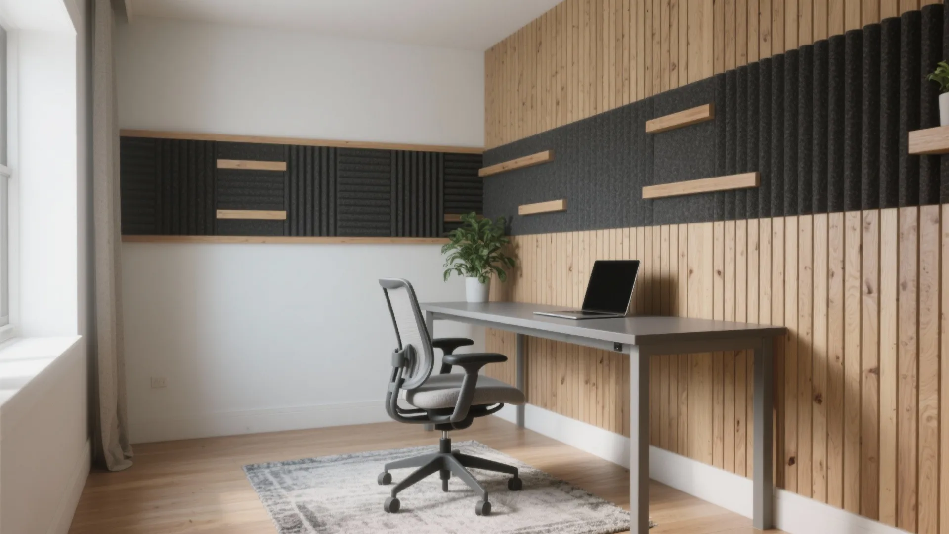 Acoustic WPC Slat Wall for a Calm Home Office or Media Nook