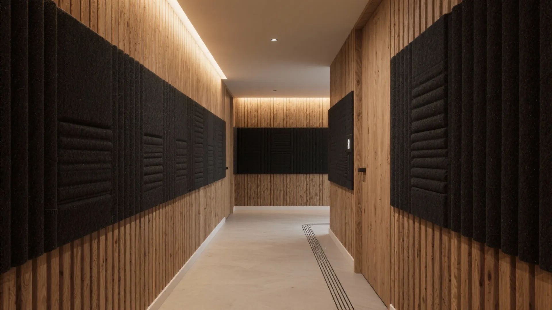 Wood Slats and Acoustic Panels with Accent Wash