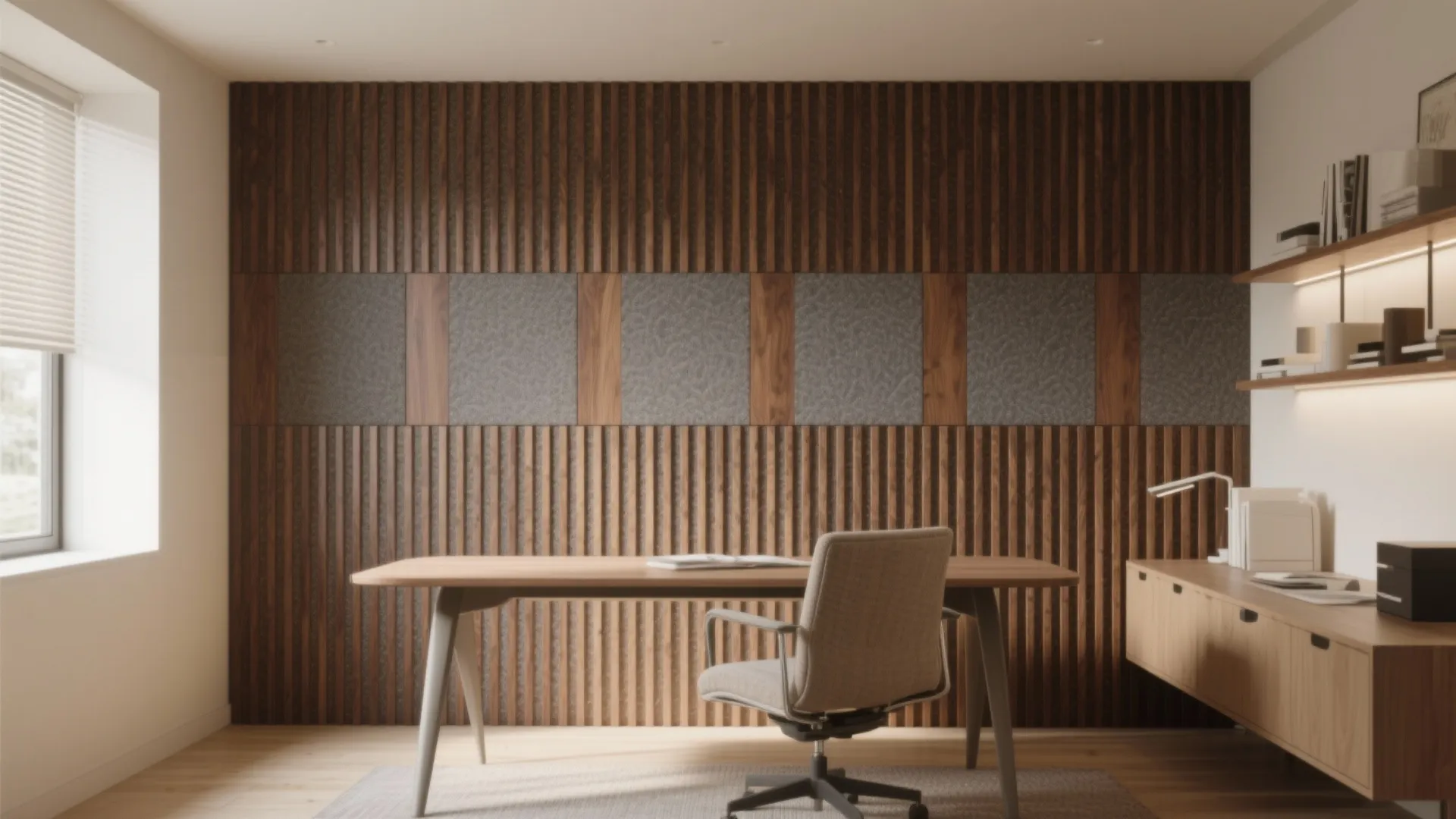Acoustic groove panels for quiet, cozy living