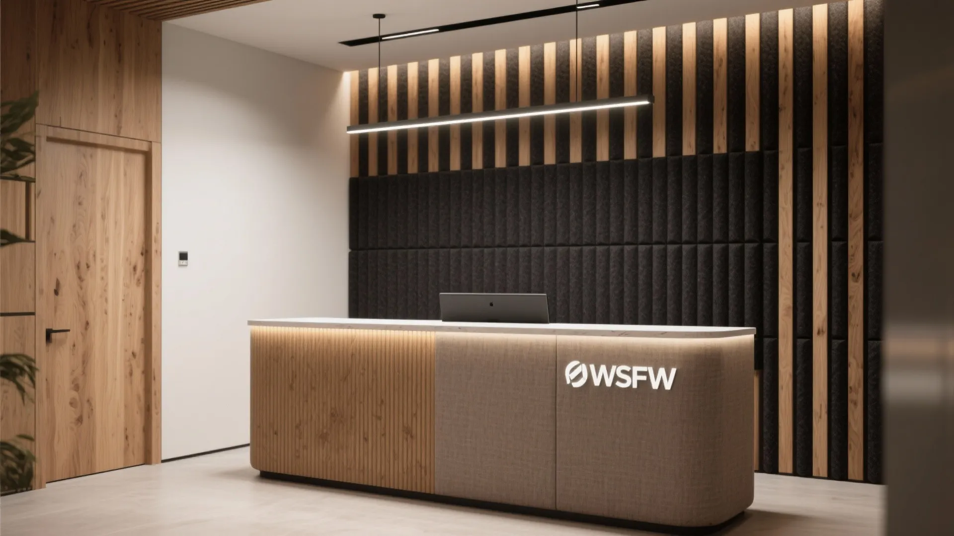 Acoustic Wood Slats and Fabric Panels