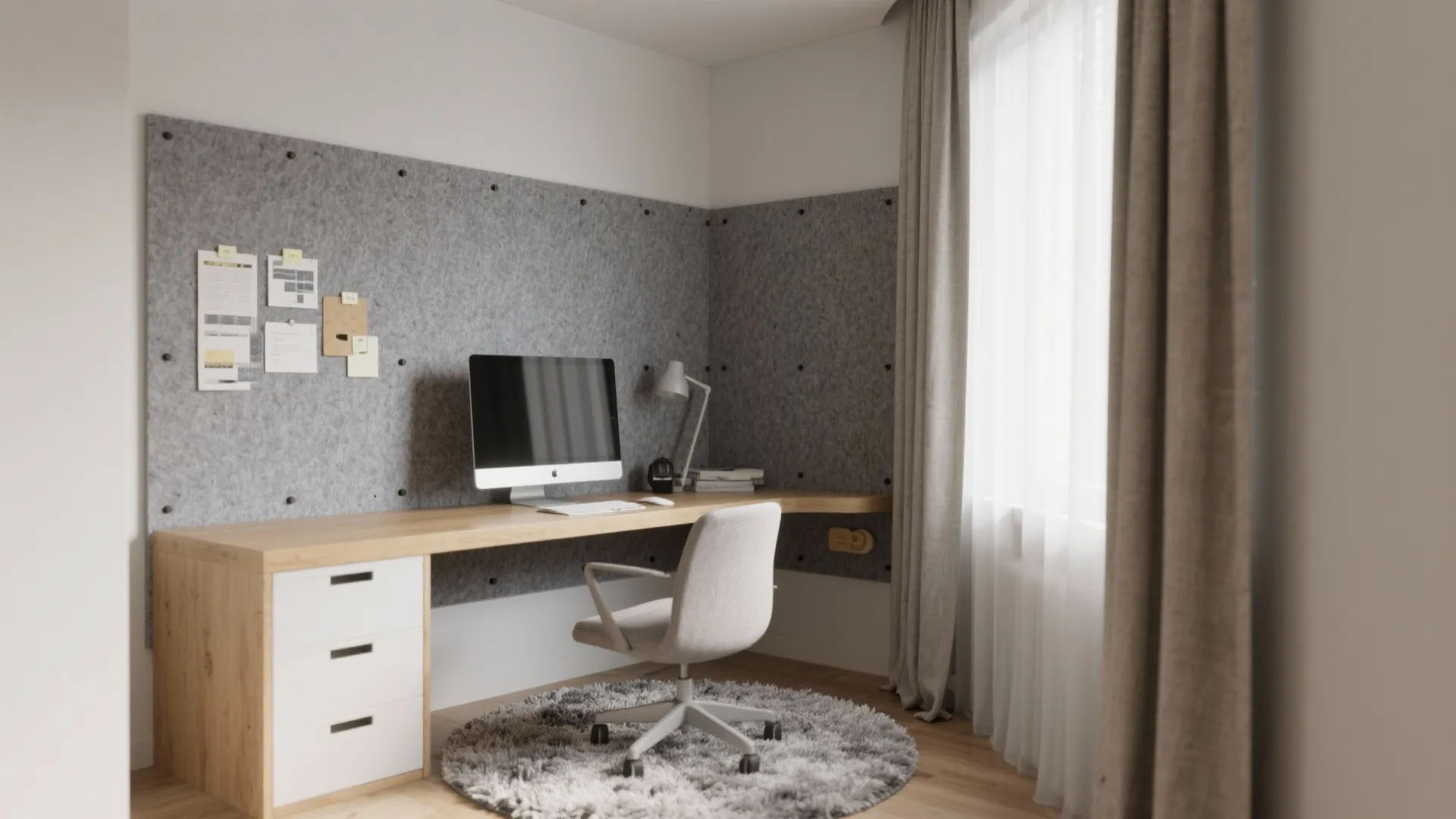 Acoustic zoning with soft panels and rugs