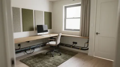 Modern Home Office with Built-In Desk & Acoustic Panels