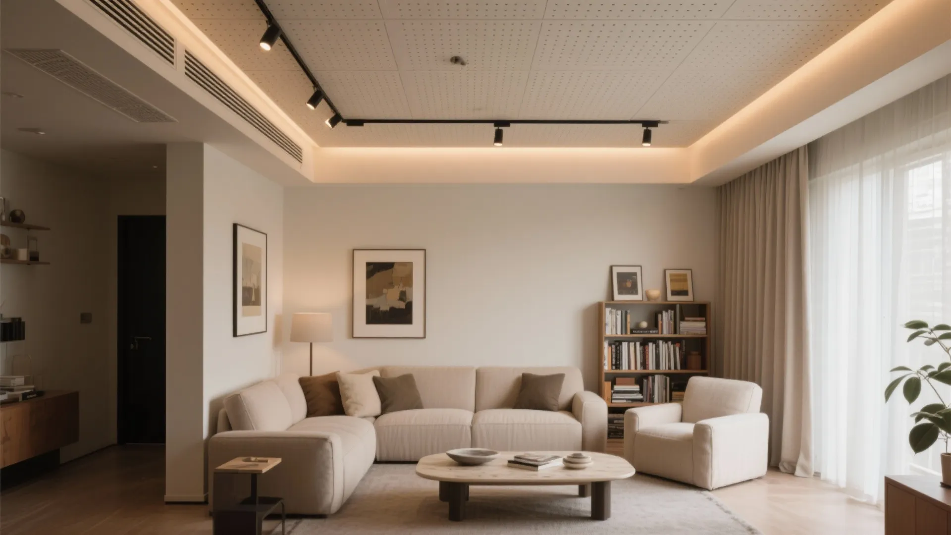 5. Acoustic PVC with integrated track lighting