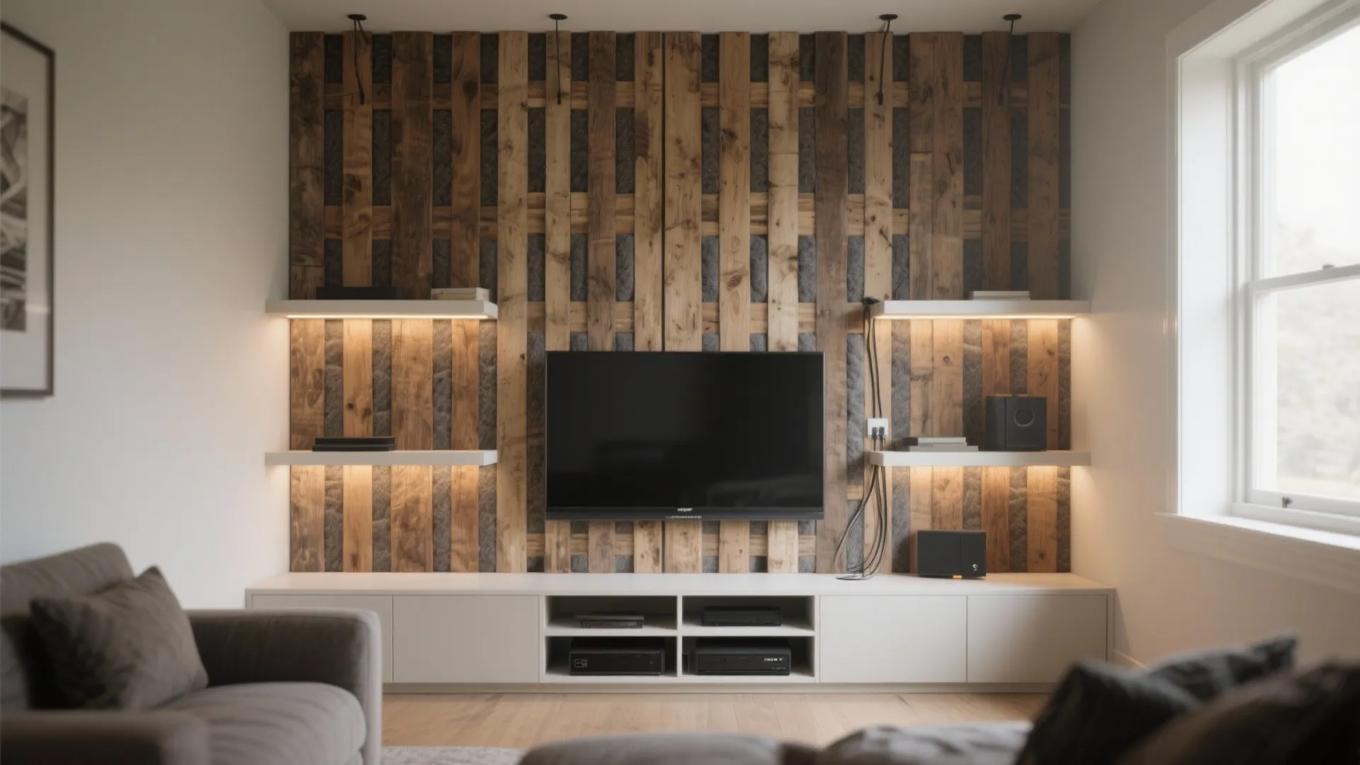 Acoustic Pallet Panel Behind the TV