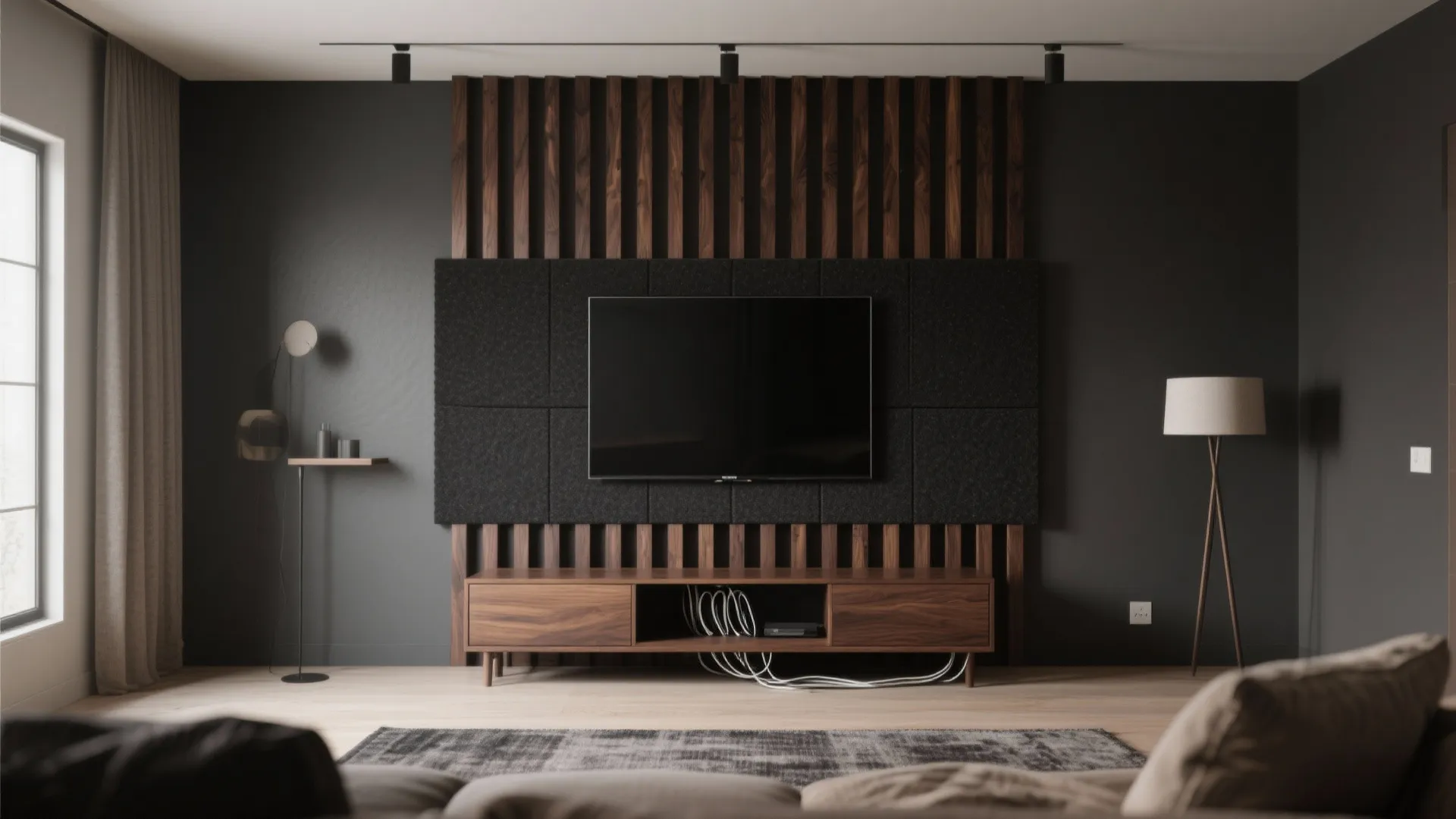 Acoustic Wood Strips Behind the TV