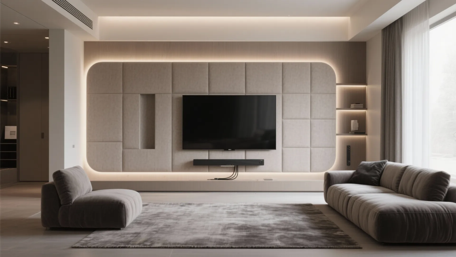 Acoustic TV Wall: Fabric Panels, Soft Geometry, and Sound Smarts