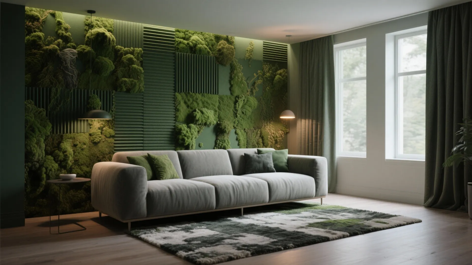 5) Acoustic Green Wall Behind the Sofa