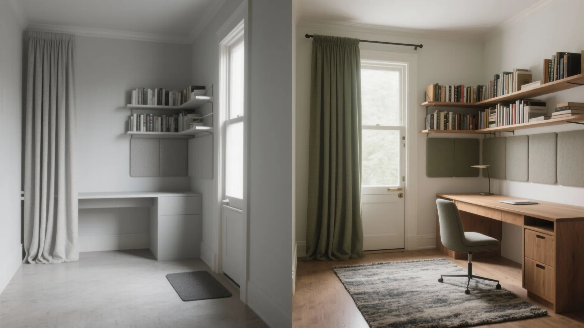 Acoustic zoning with rugs, curtains, and books