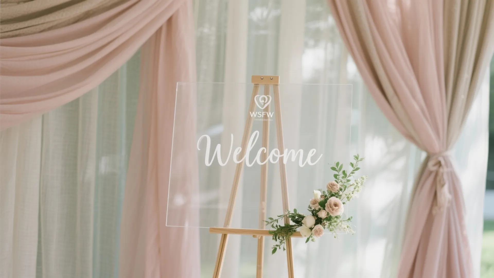 Acrylic signage and layered fabric backdrops