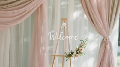 Soft Pink Wedding Welcome Station with Floral Touch