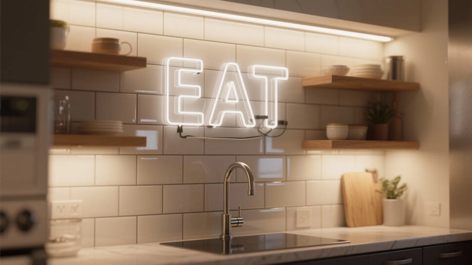 Backlit Acrylic Letters Over the Backsplash