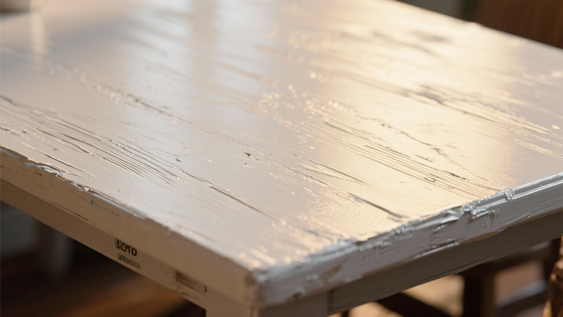 Close-up of an acrylic latex enamel painted tabletop showing a hard, washable finish and subtle texture.