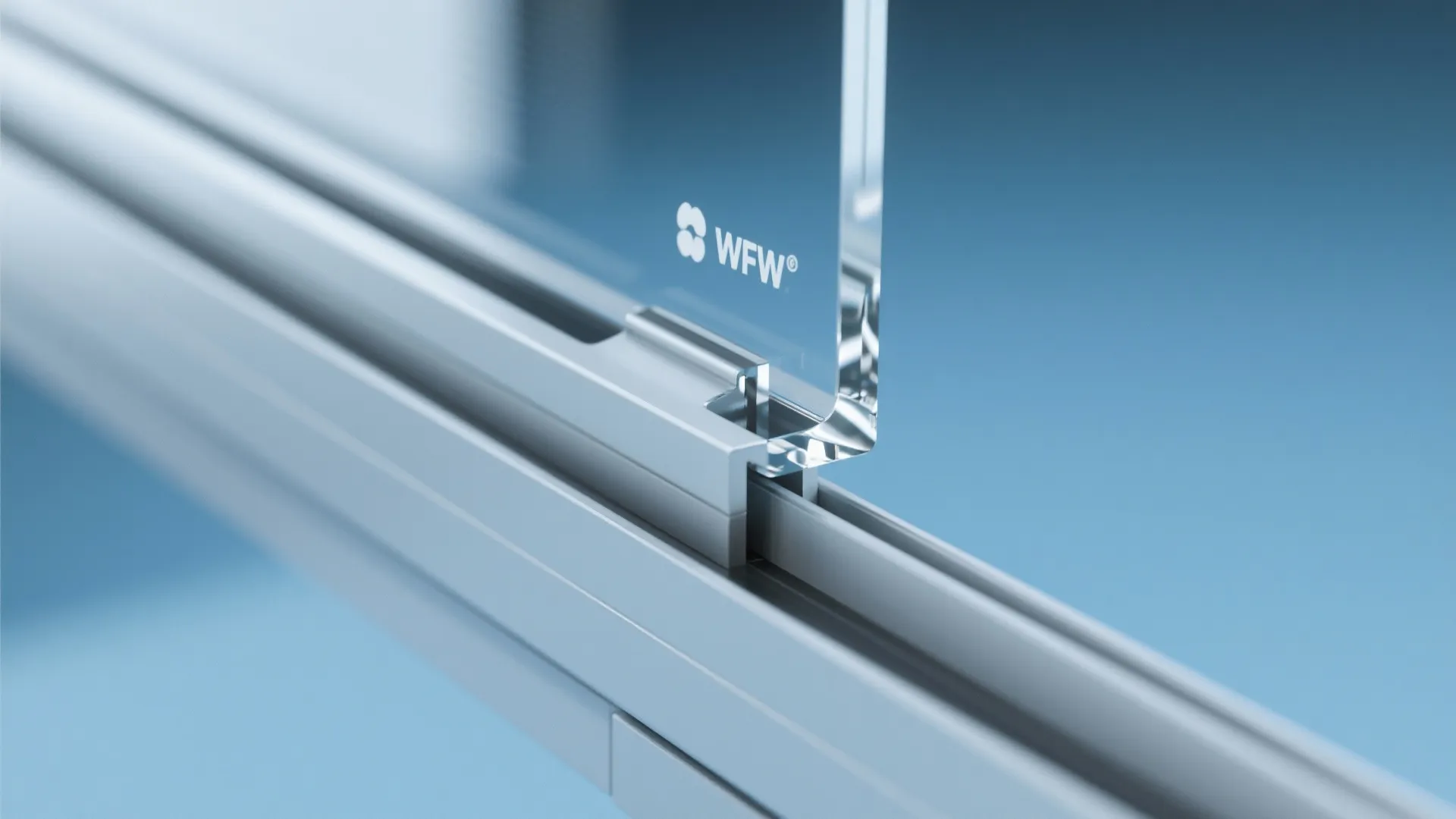 Close up of a clear glass panel being installed into a silver metal door frame