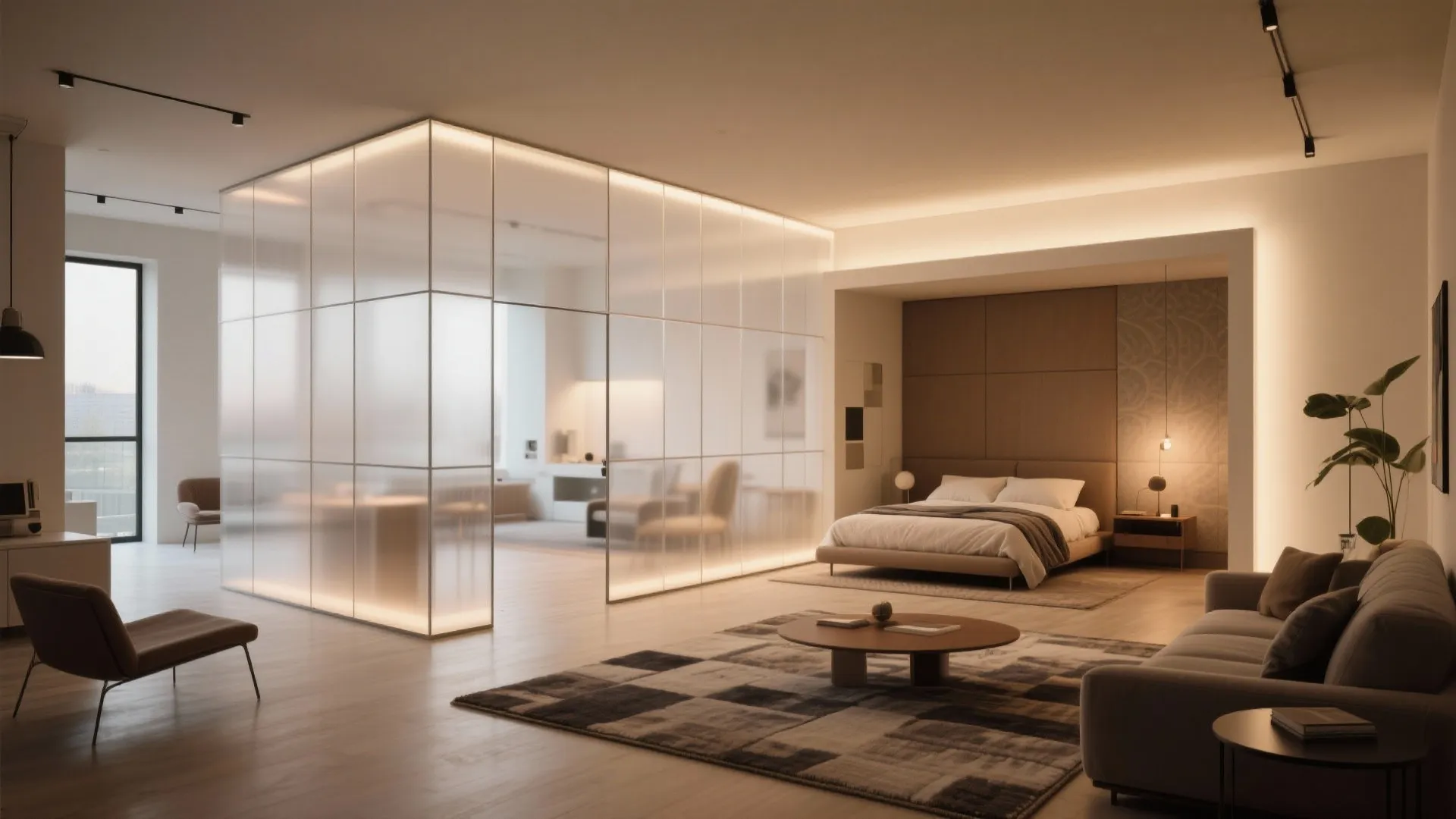 5. Decorative Panels as Room Dividers with Soft Illumination