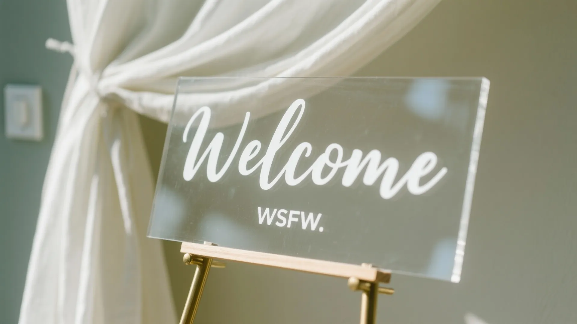 Acrylic Welcome Sign + Minimal Fabric Backdrop