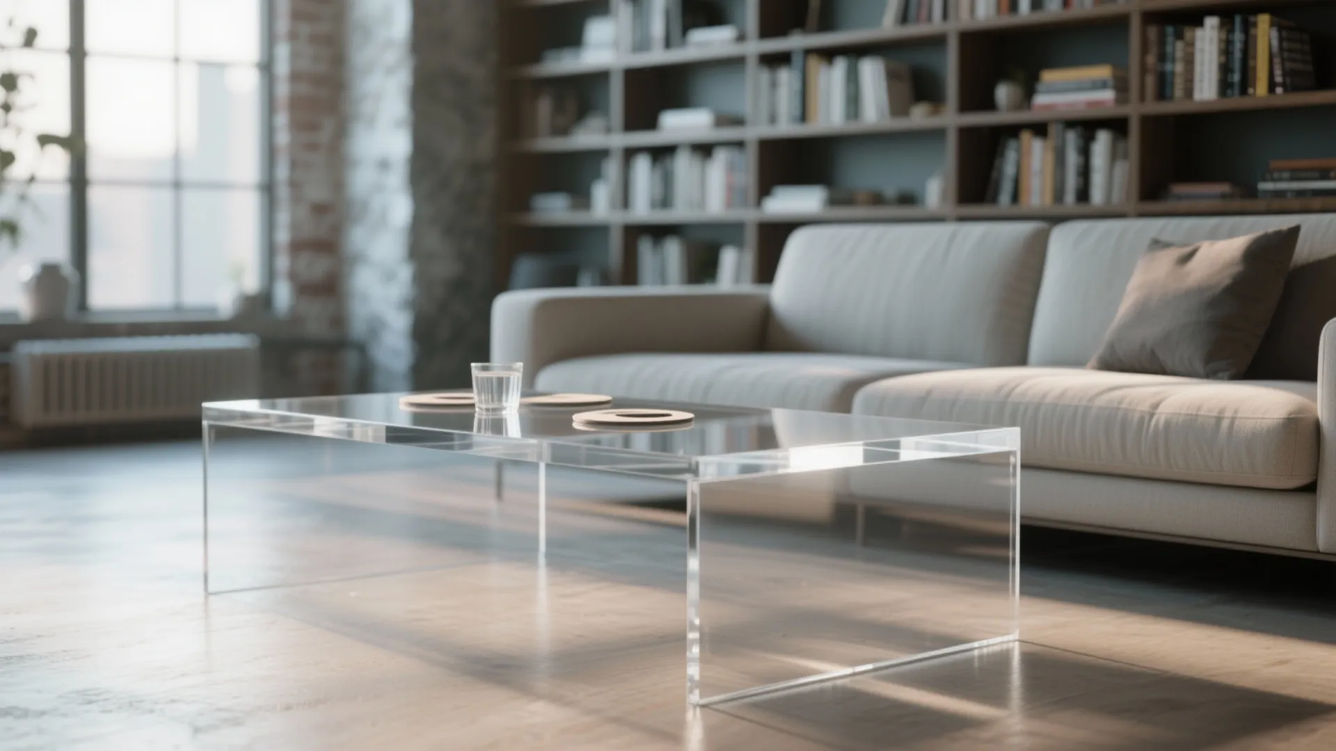 5. Clear acrylic or glass table: keep the room visually open