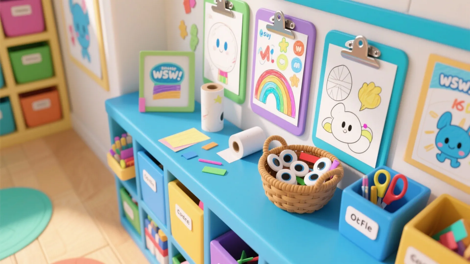 4. Activity Wall: Coloring, Masks, and Sticker Station