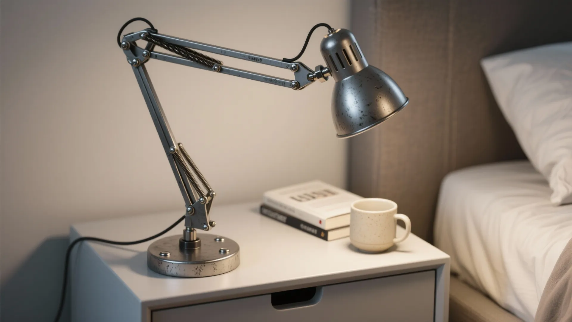 1. Adjustable arm task lamp with exposed hardware