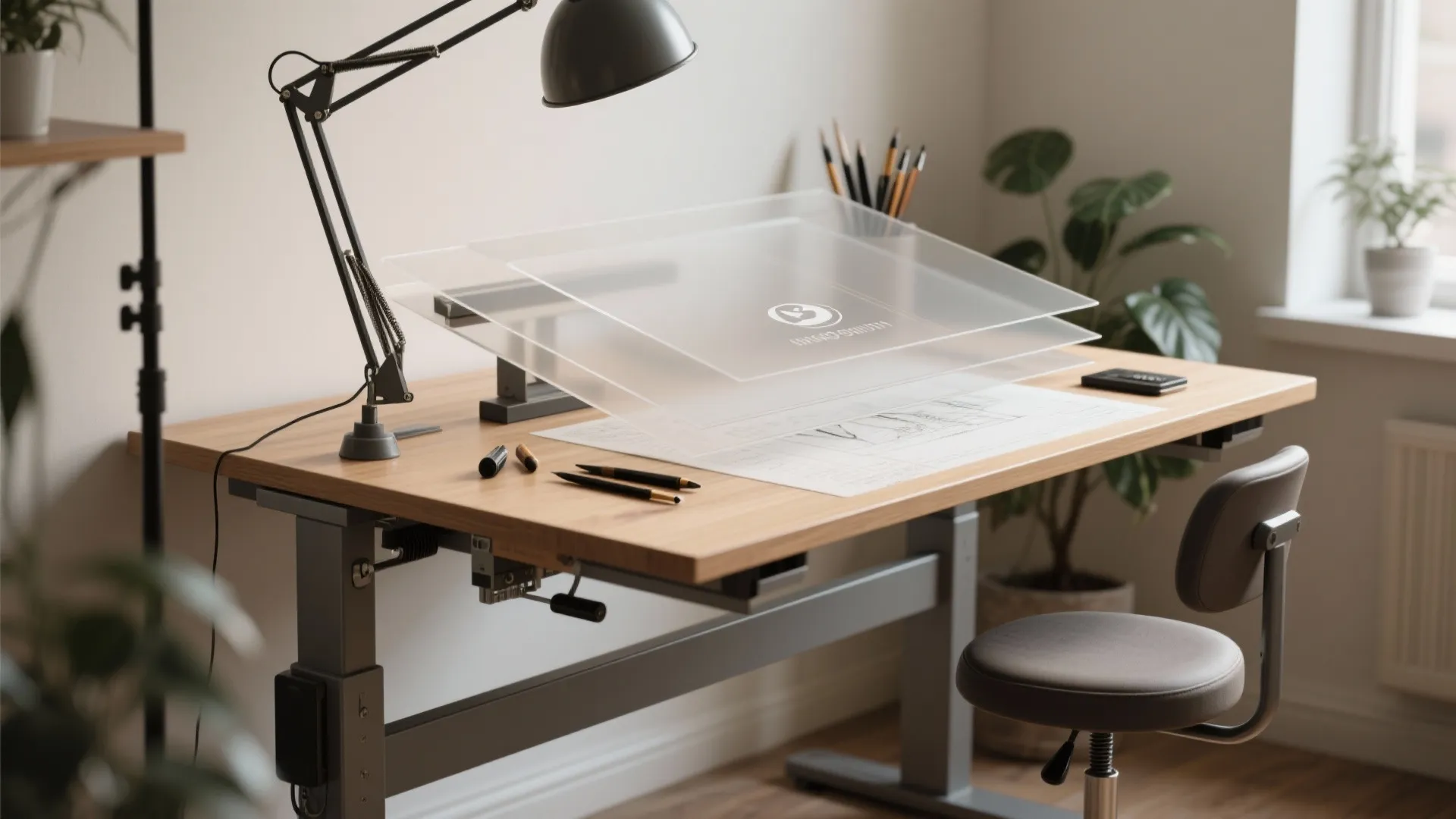 5. Adjustable drafting table with layered diffusion