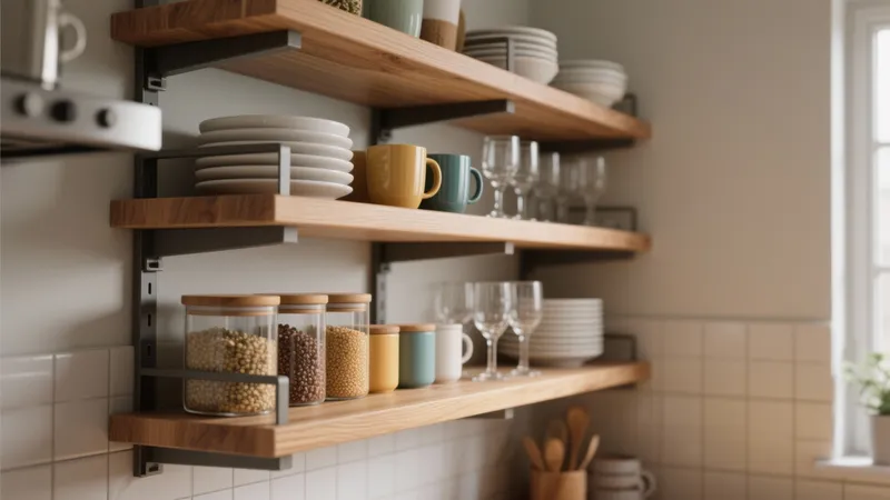Open Shelving Kitchen Design with Wood and Metal