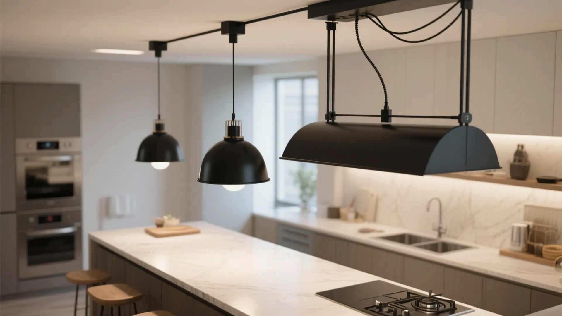 3. Adjustable-height pendants for flexible task lighting