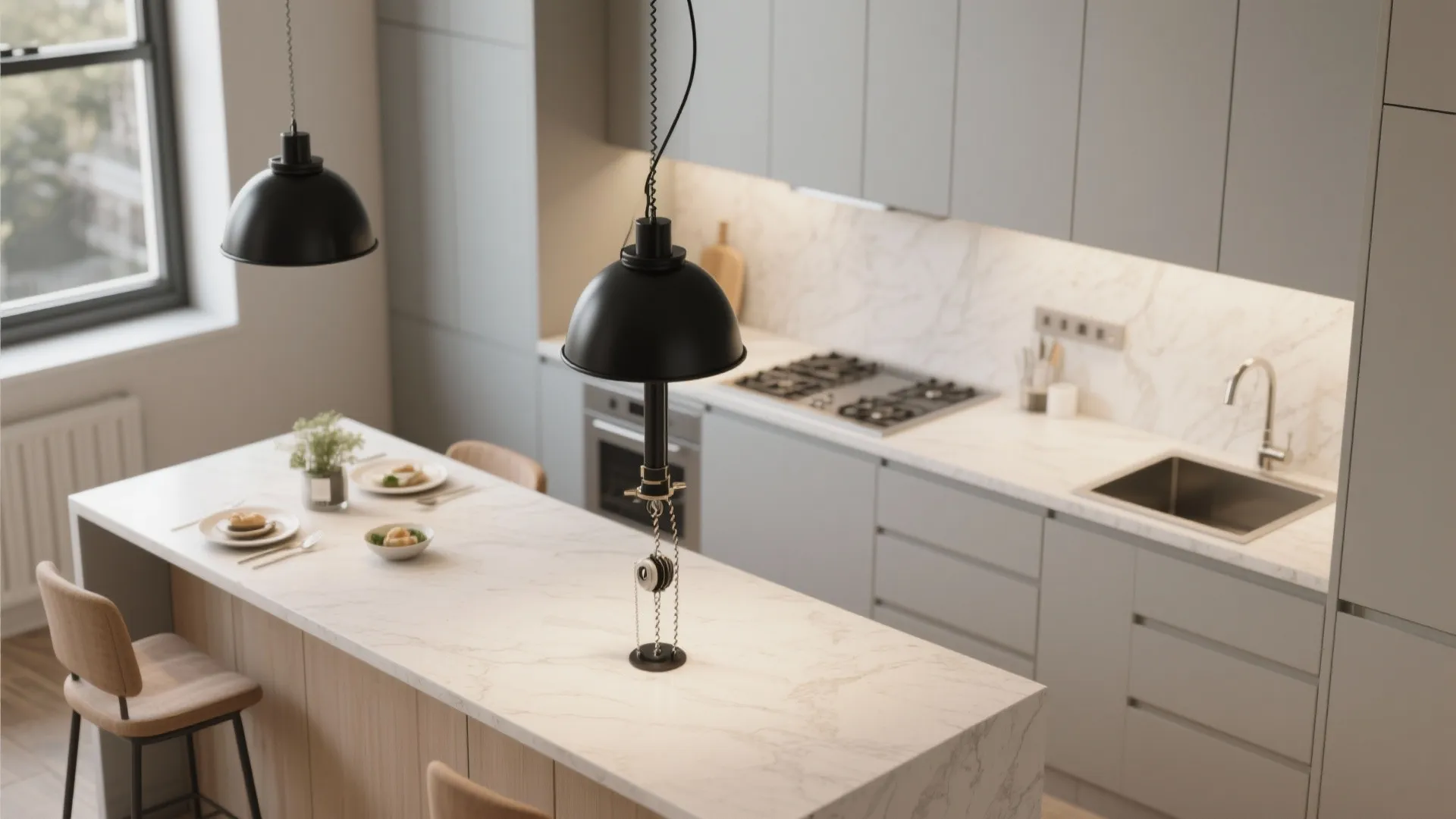 5. Adjustable-height pendants for flexible zones