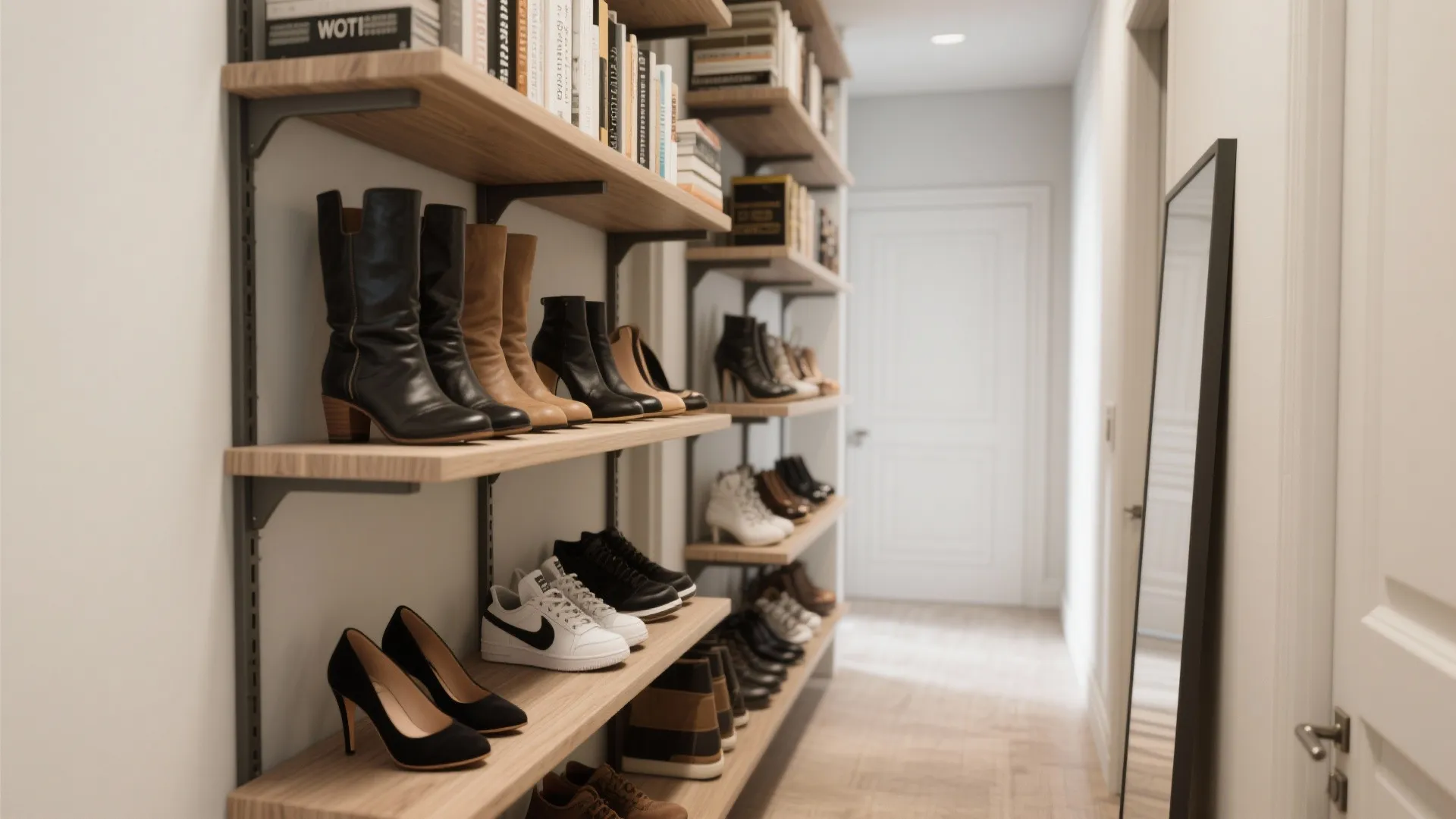 3. Adjustable shelving for mixed shoe sizes