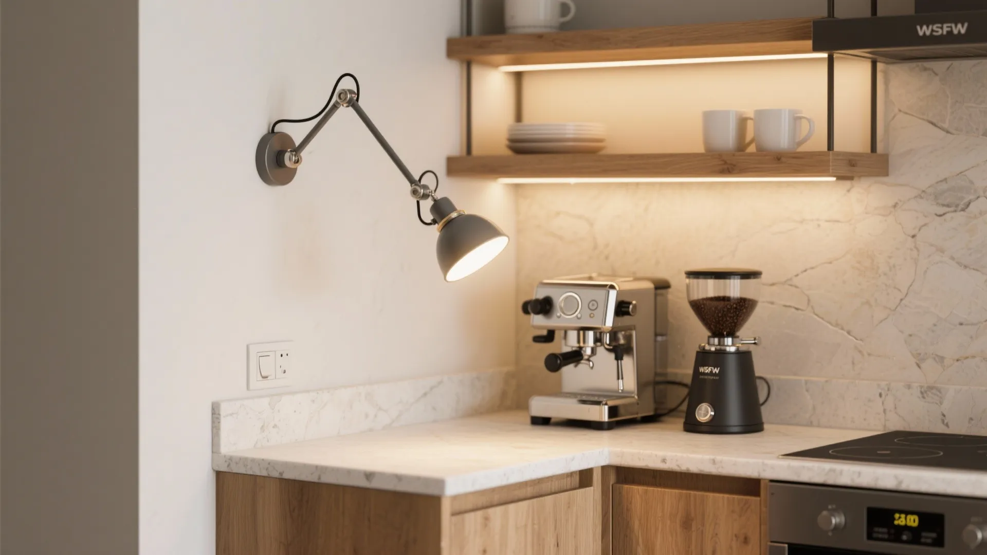 2) Adjustable arm sconces for task lighting