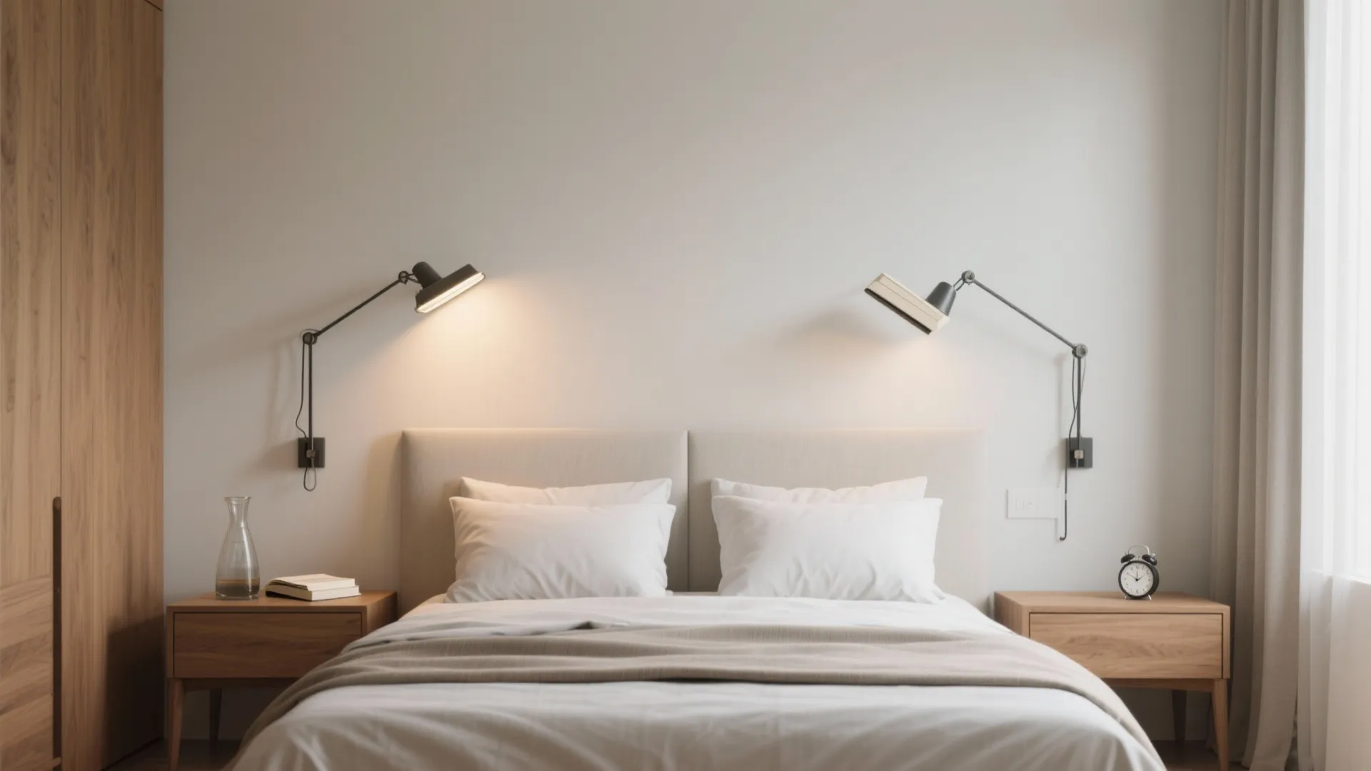 Adjustable swing-arm lamps for shared beds