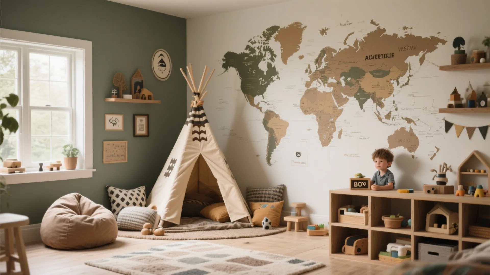 Adventure corner with maps and tents