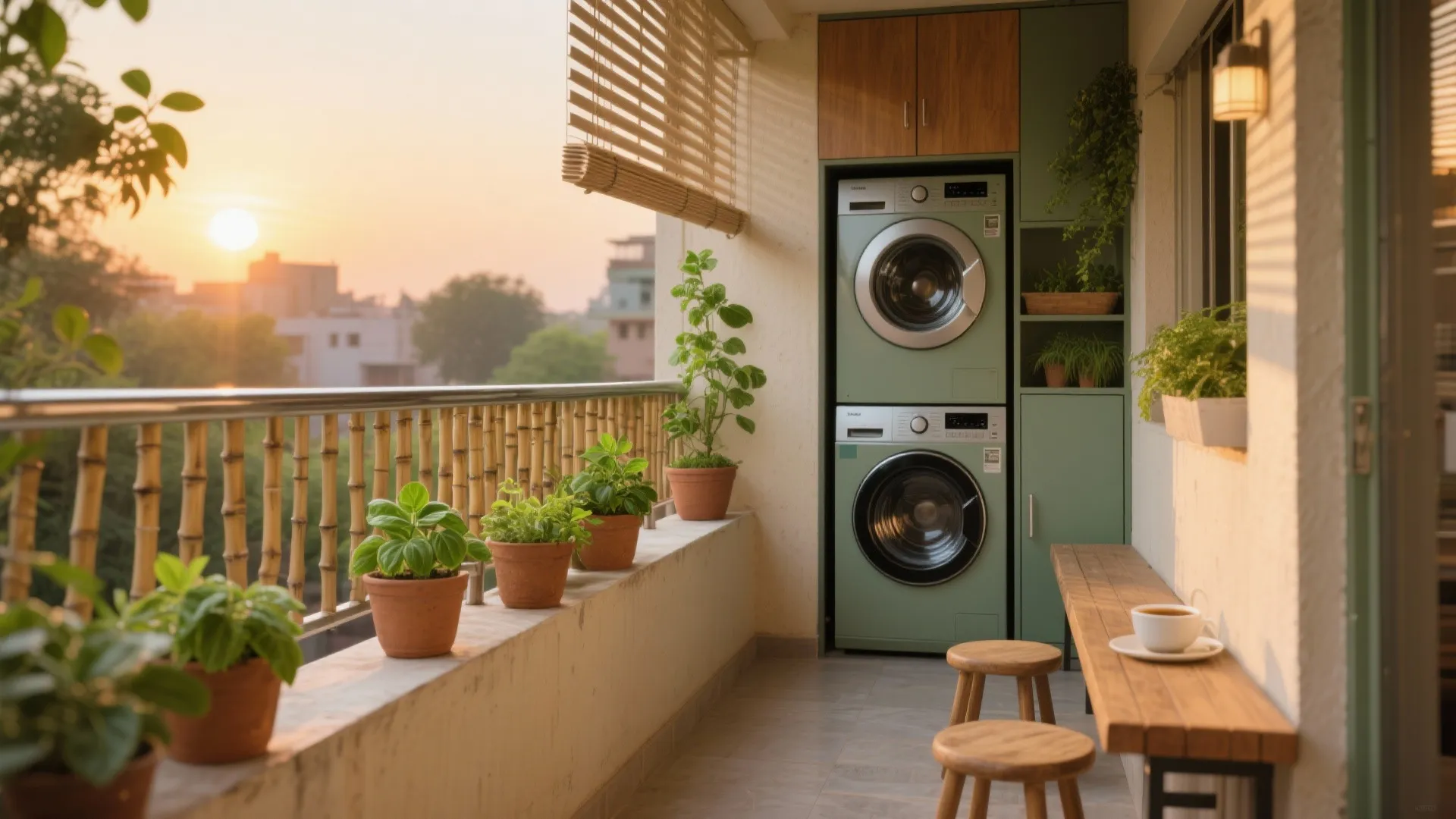 Balcony-Utility Hybrid: Green, Breezy, and Useful