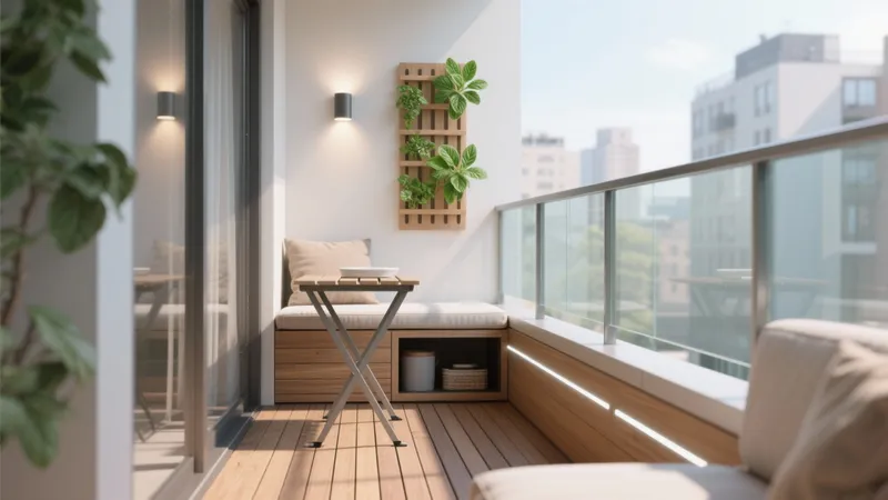 Cozy Balcony Design with Wooden Decking & Greenery
