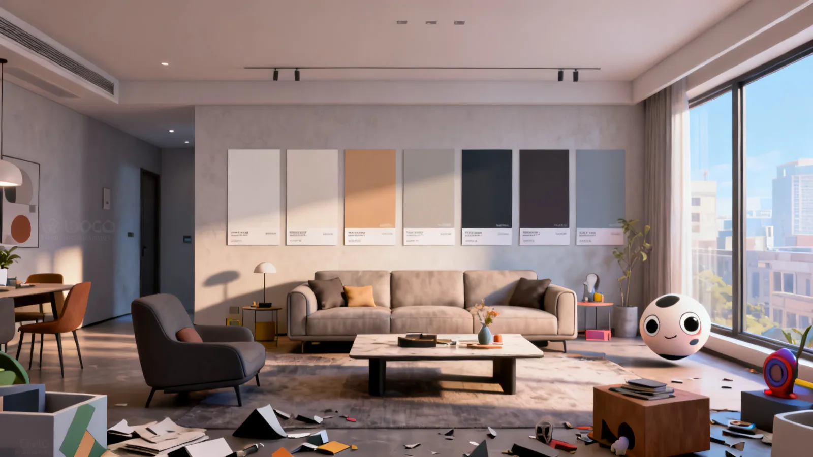 AI paint preview applied to a living room wall color comparison