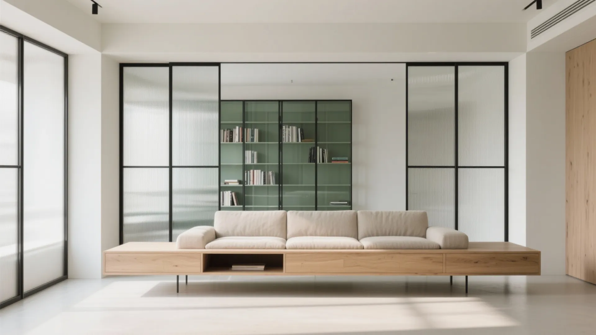 4) Use verticals and see-throughs: console, shelves, or glass to keep it airy