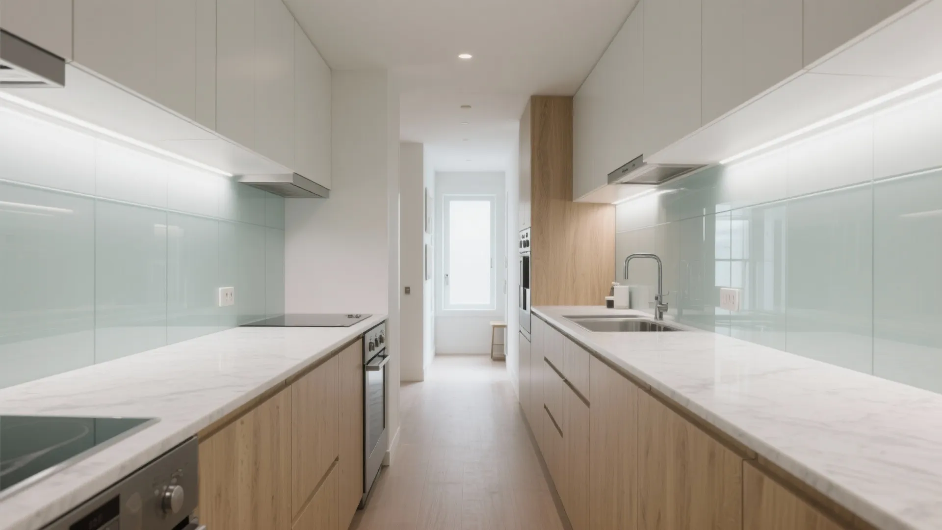 Compact galley kitchen that still feels airy