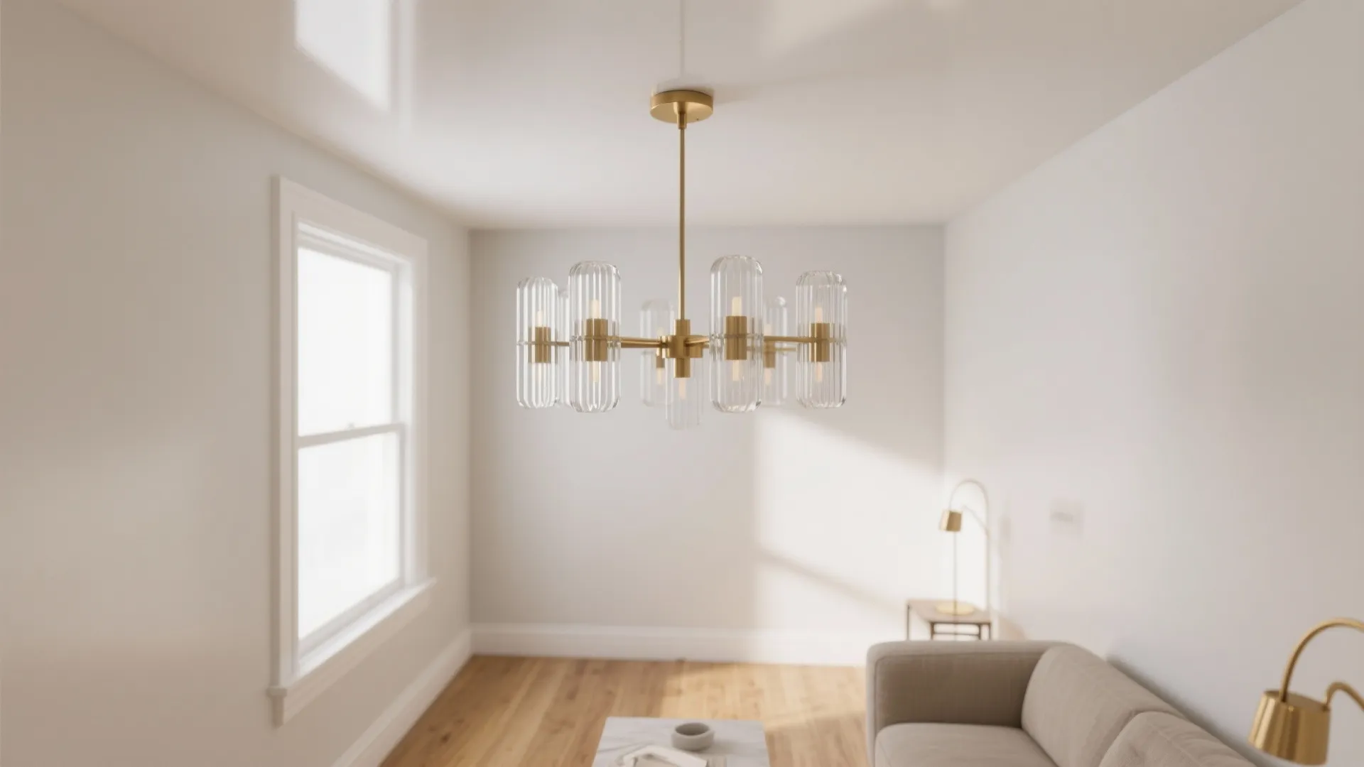 1) Airy glass-and-metal chandeliers that disappear (visually)