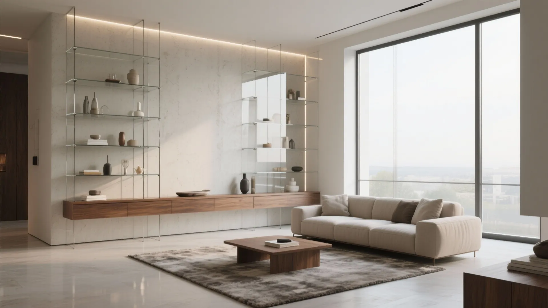 Glass Shelf Design for Living Room: Modern Style Ideas