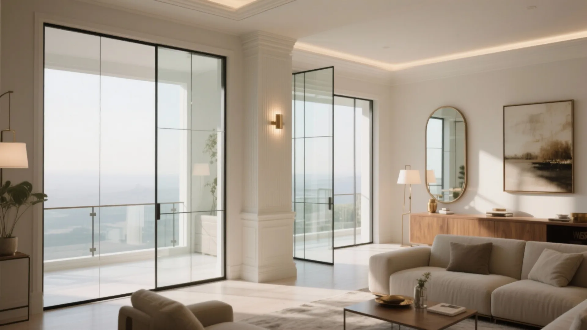 Glass, mirrors, and daylight for airy opulence