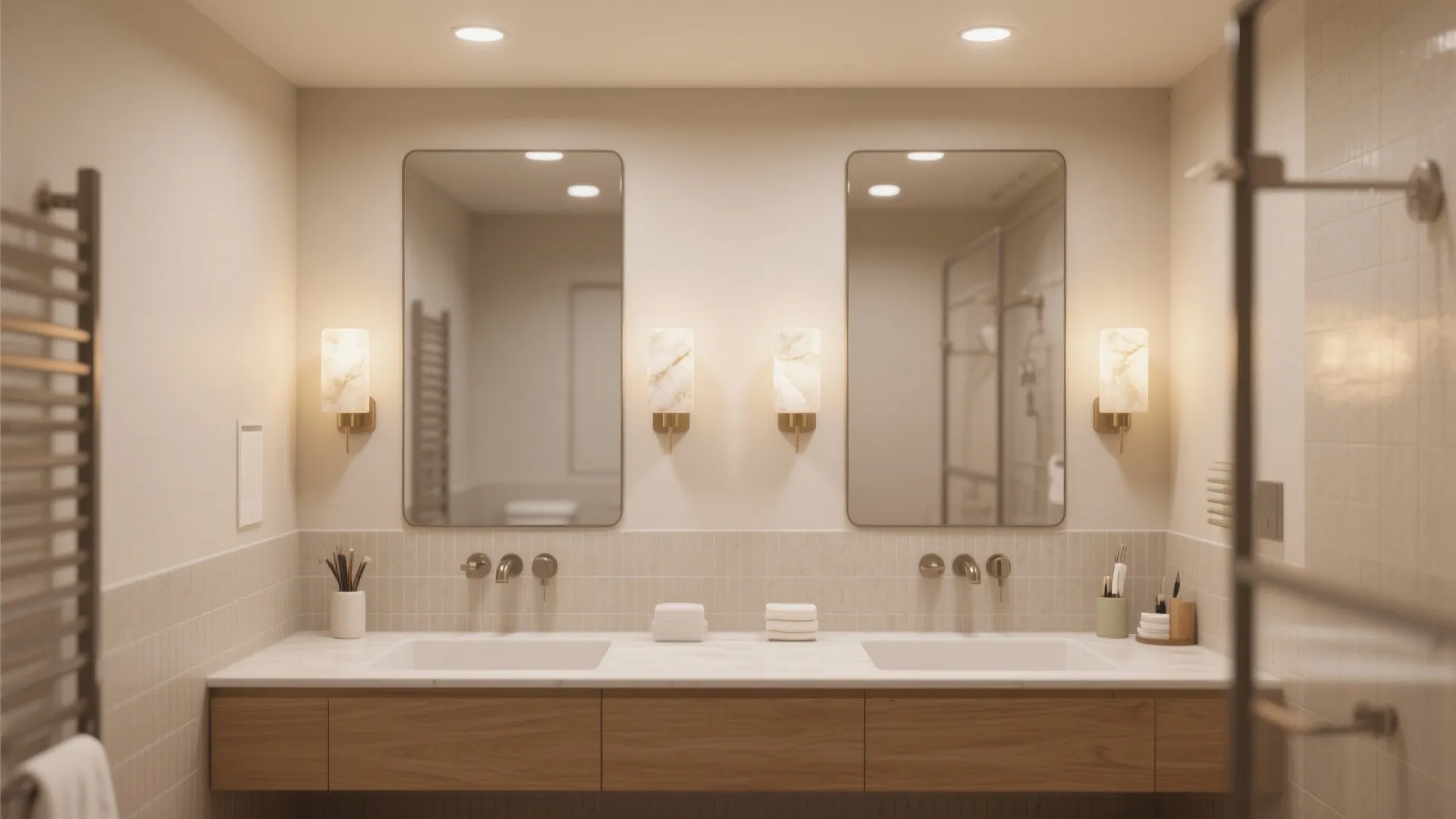 3. Layered lighting in compact bathrooms
