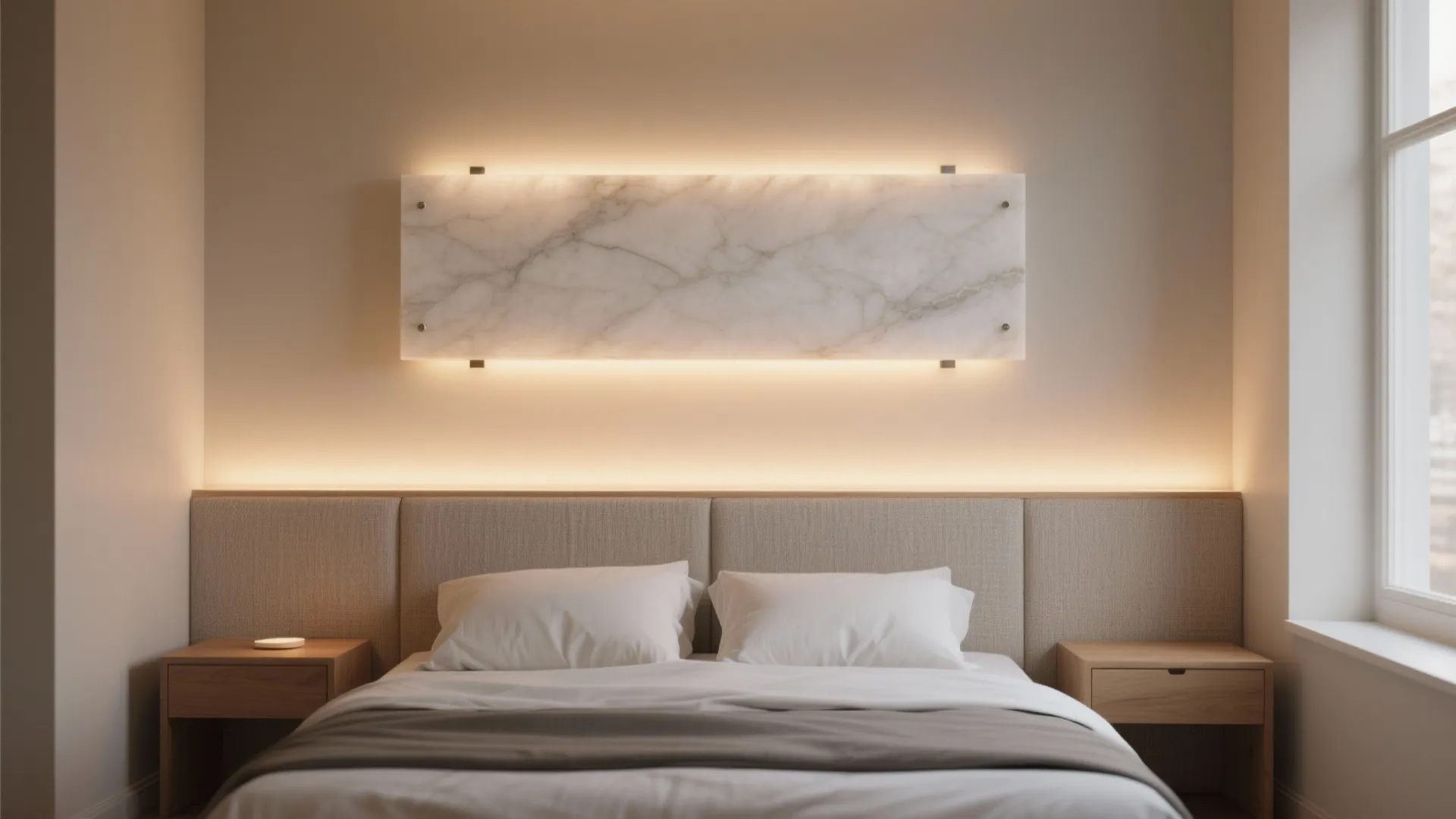 2. Backlit Alabaster Panel over a Bed