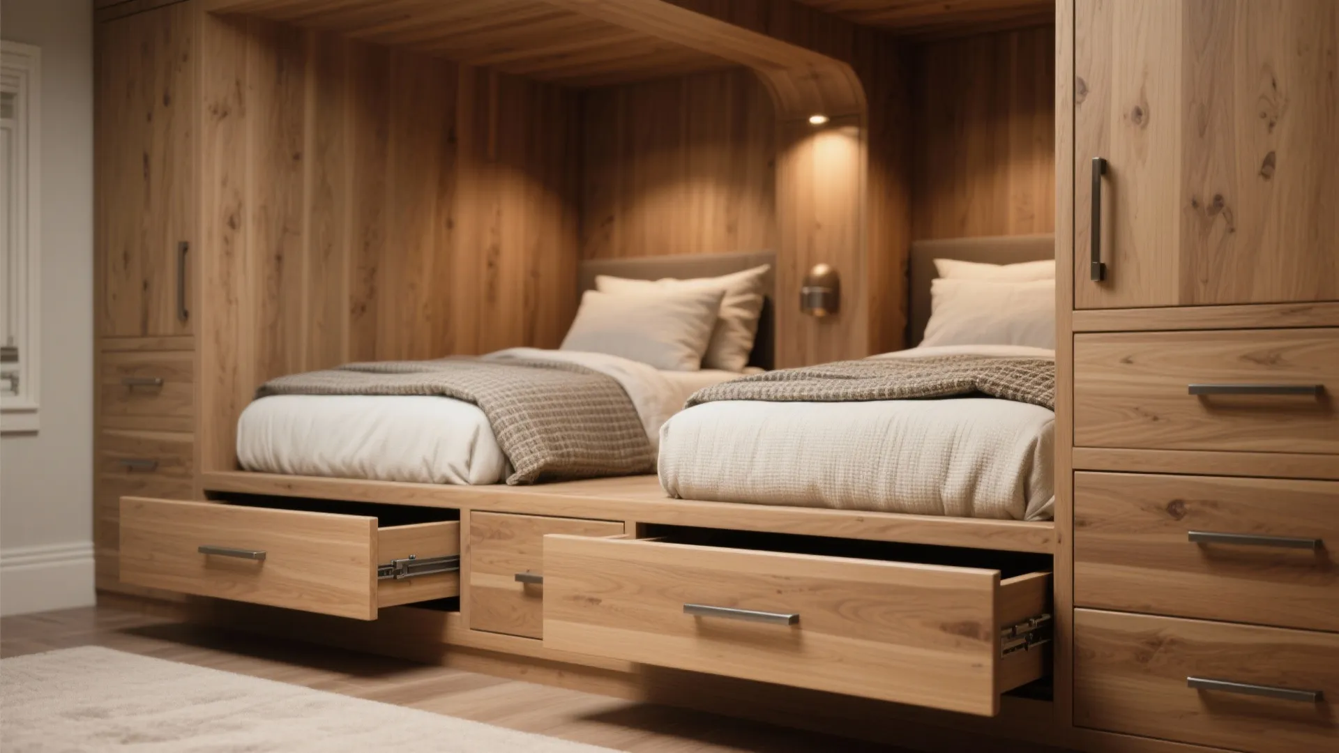 4. Built-in alcove beds with under-drawer storage