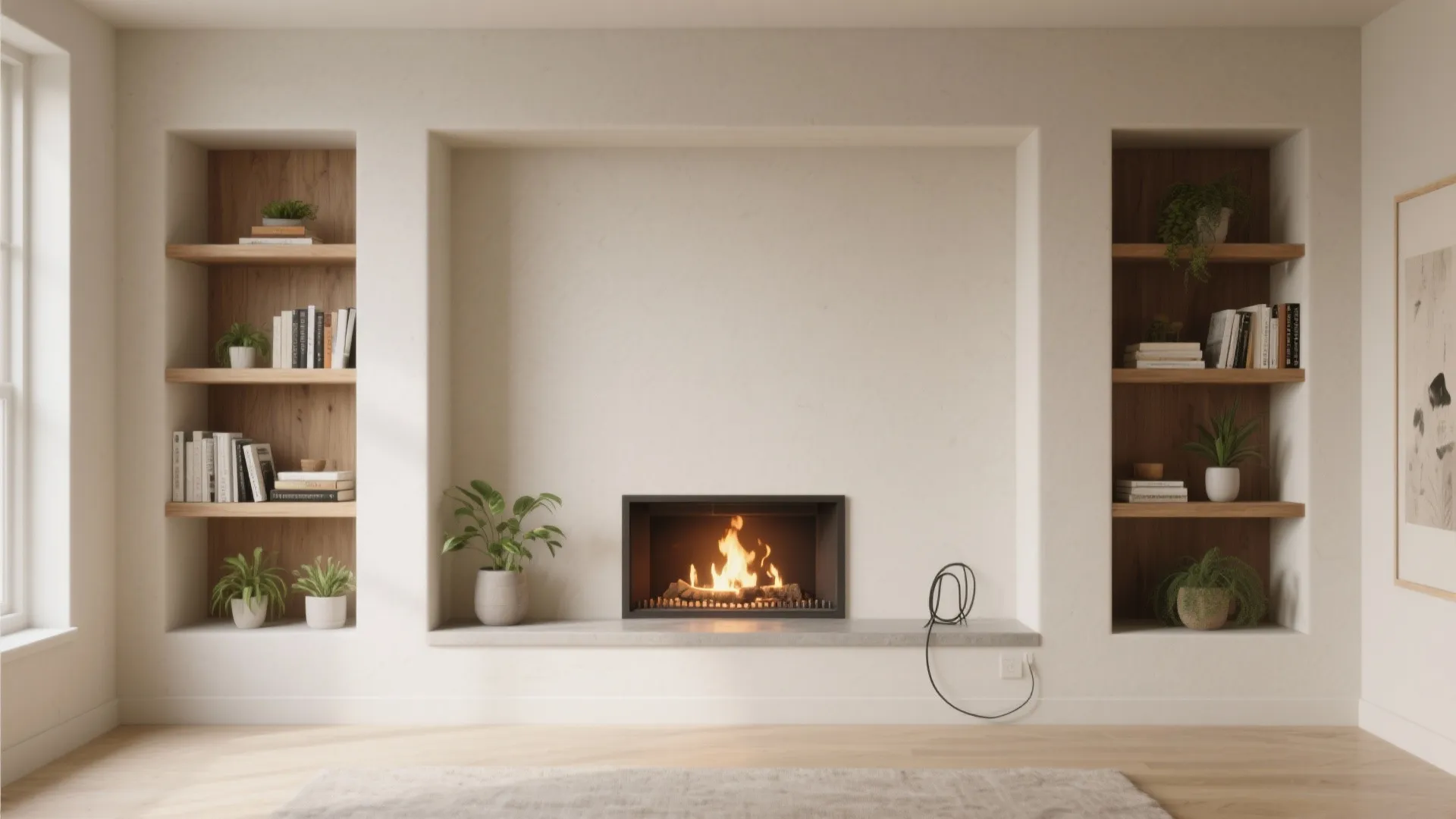 2. Built-in alcove fireplaces with storage