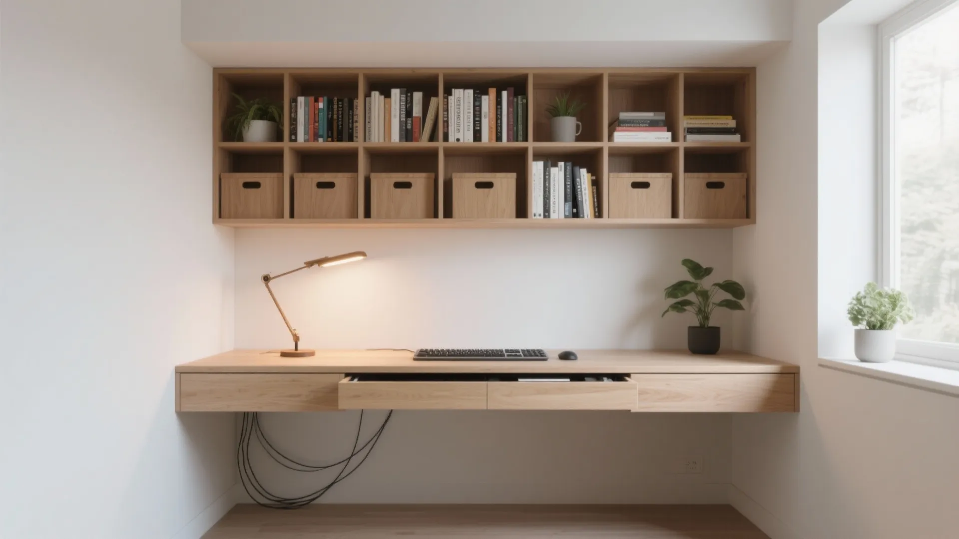 Alcove desk with built-in shelving
