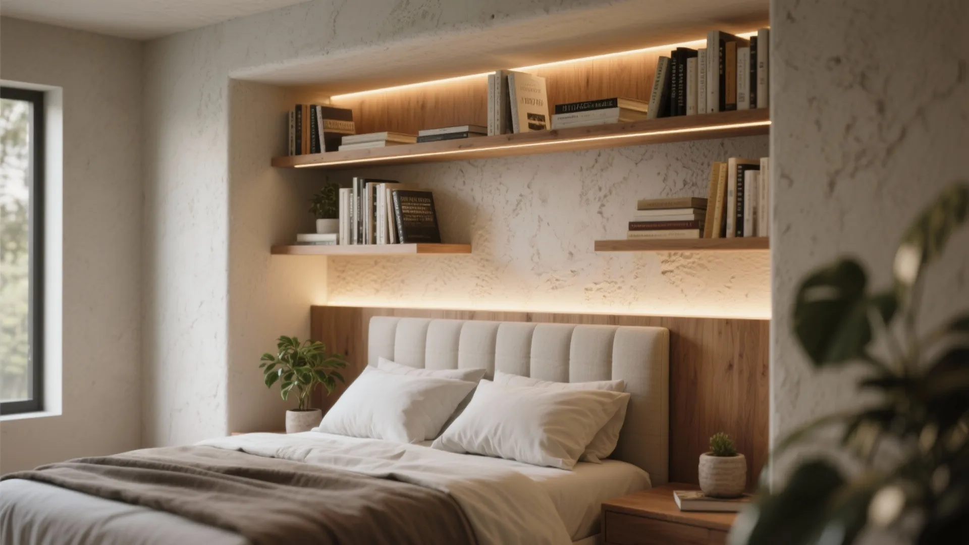 2. Built-in Alcove and Headboard Shelving