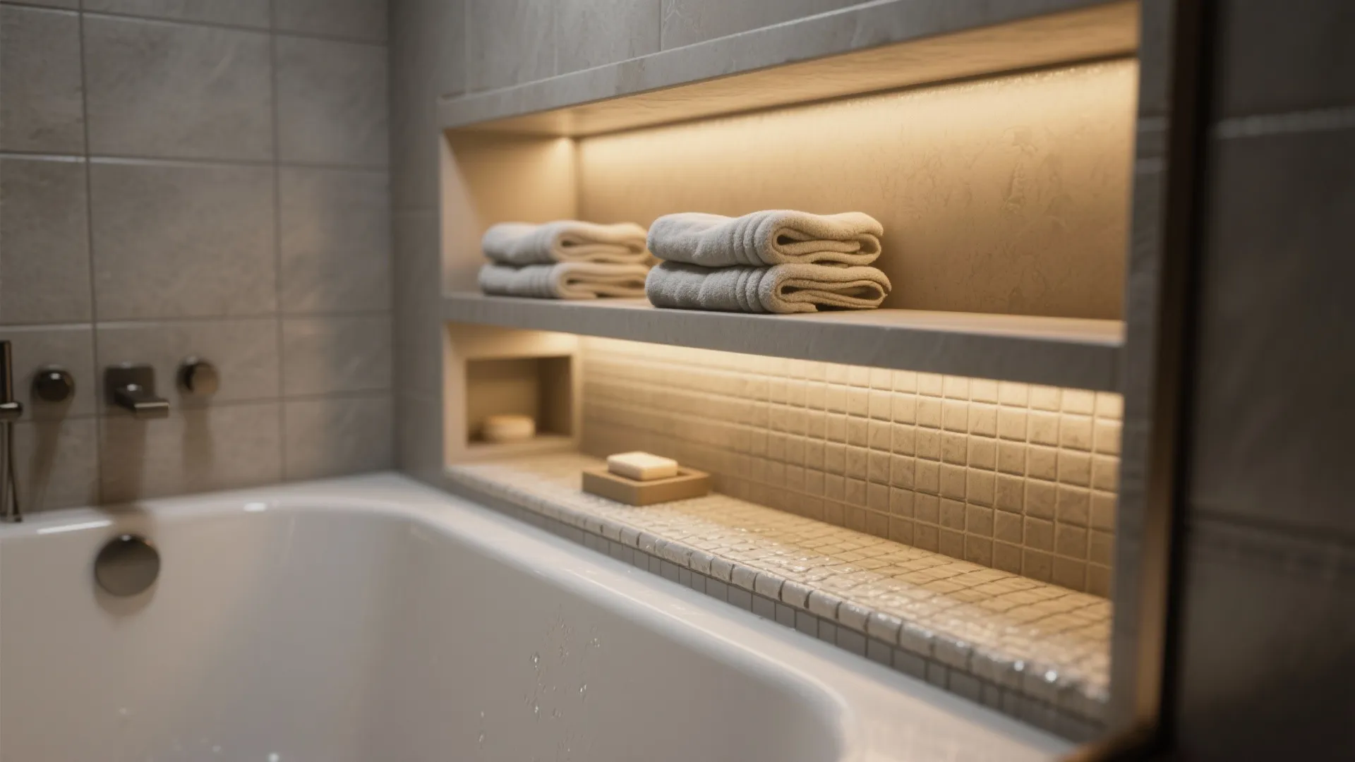 4. Alcove Tubs with Built-In Storage Ledges