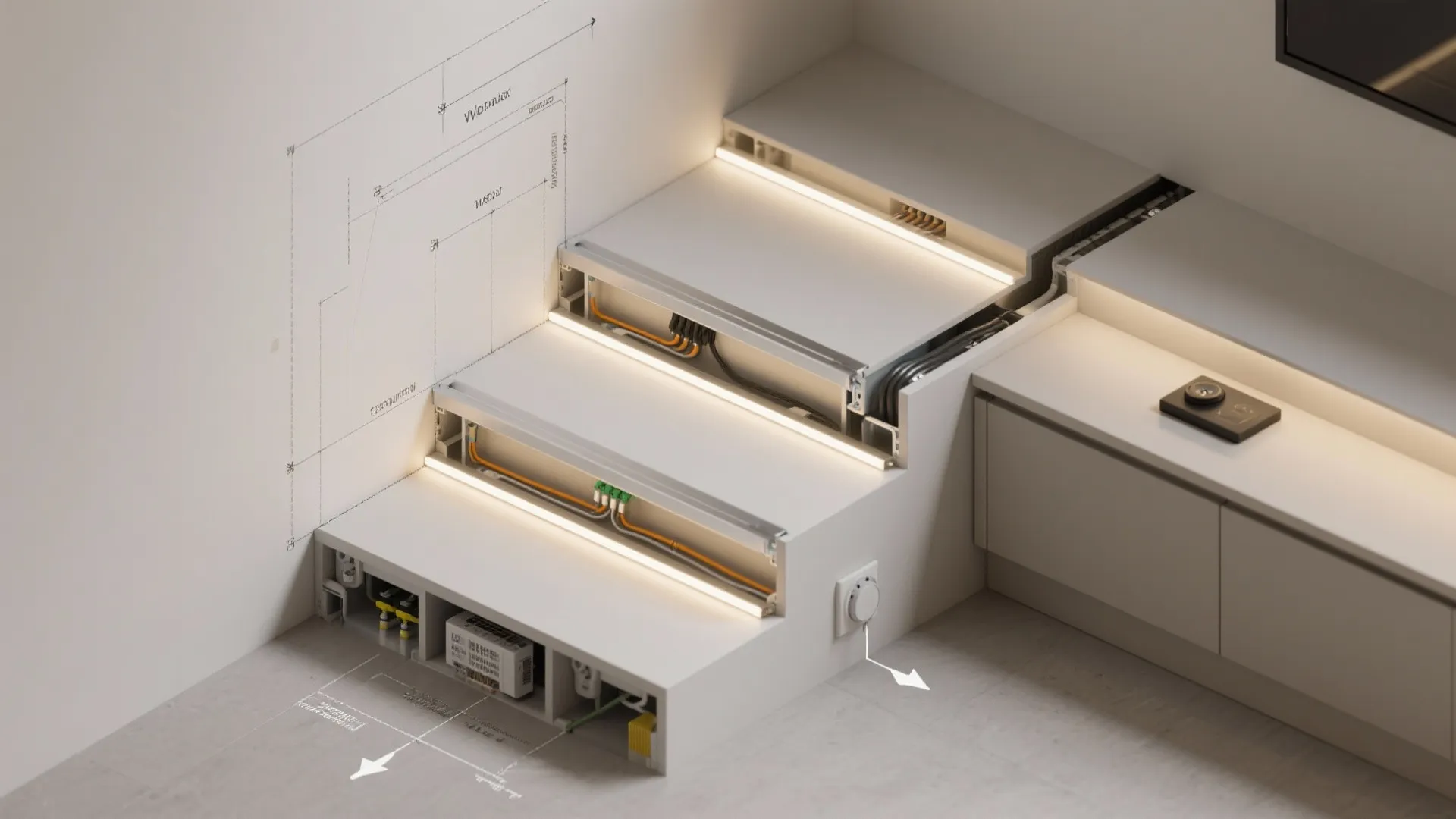 3) Compact stepped alcove with LED backlighting