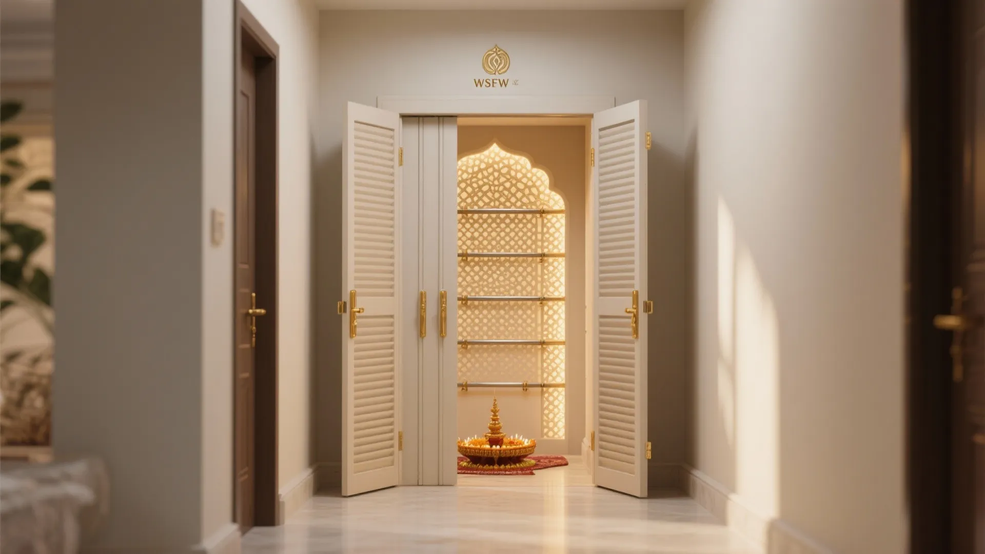 Compact Alcove Mandir with Sliding Shutters