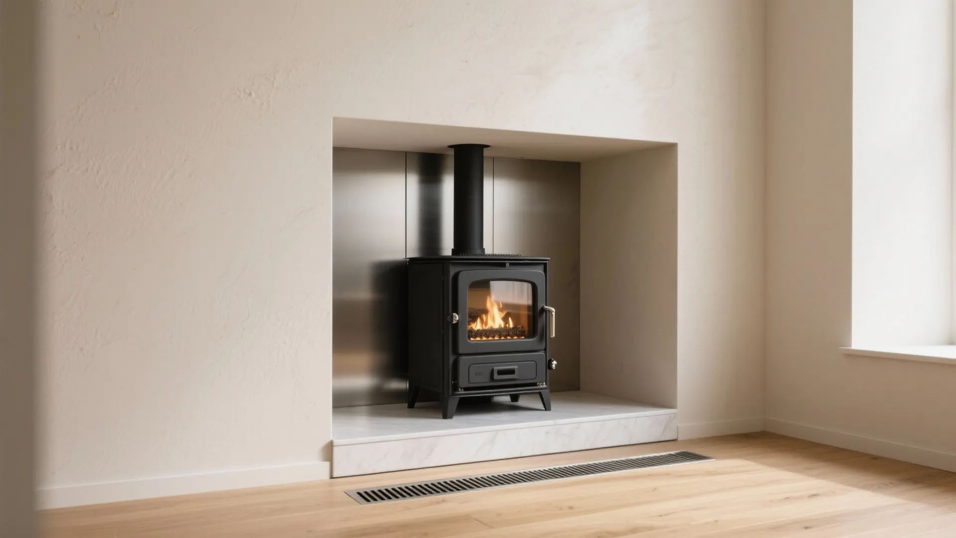 Minimalist Pellet Stove Alcove