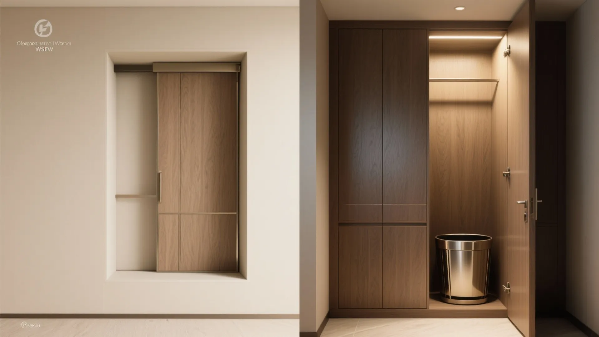 5. Built-in alcove hampers with sliding panels